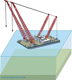 Crane Barge Positioned with Anchors 