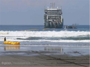 Specialist Cable Laying Vessel making landfall